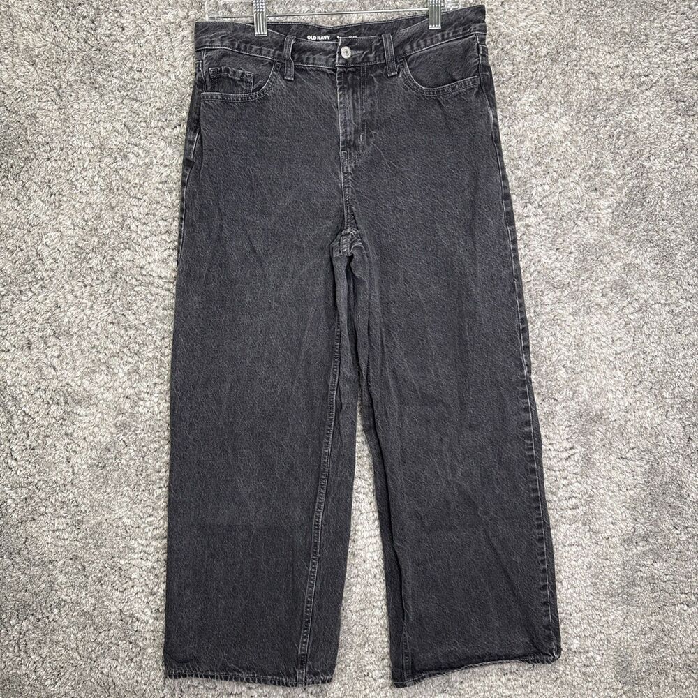 Old Navy Women’s Wow Baggy Wide Leg Jeans Black Size 8 Loose 100% Cotton